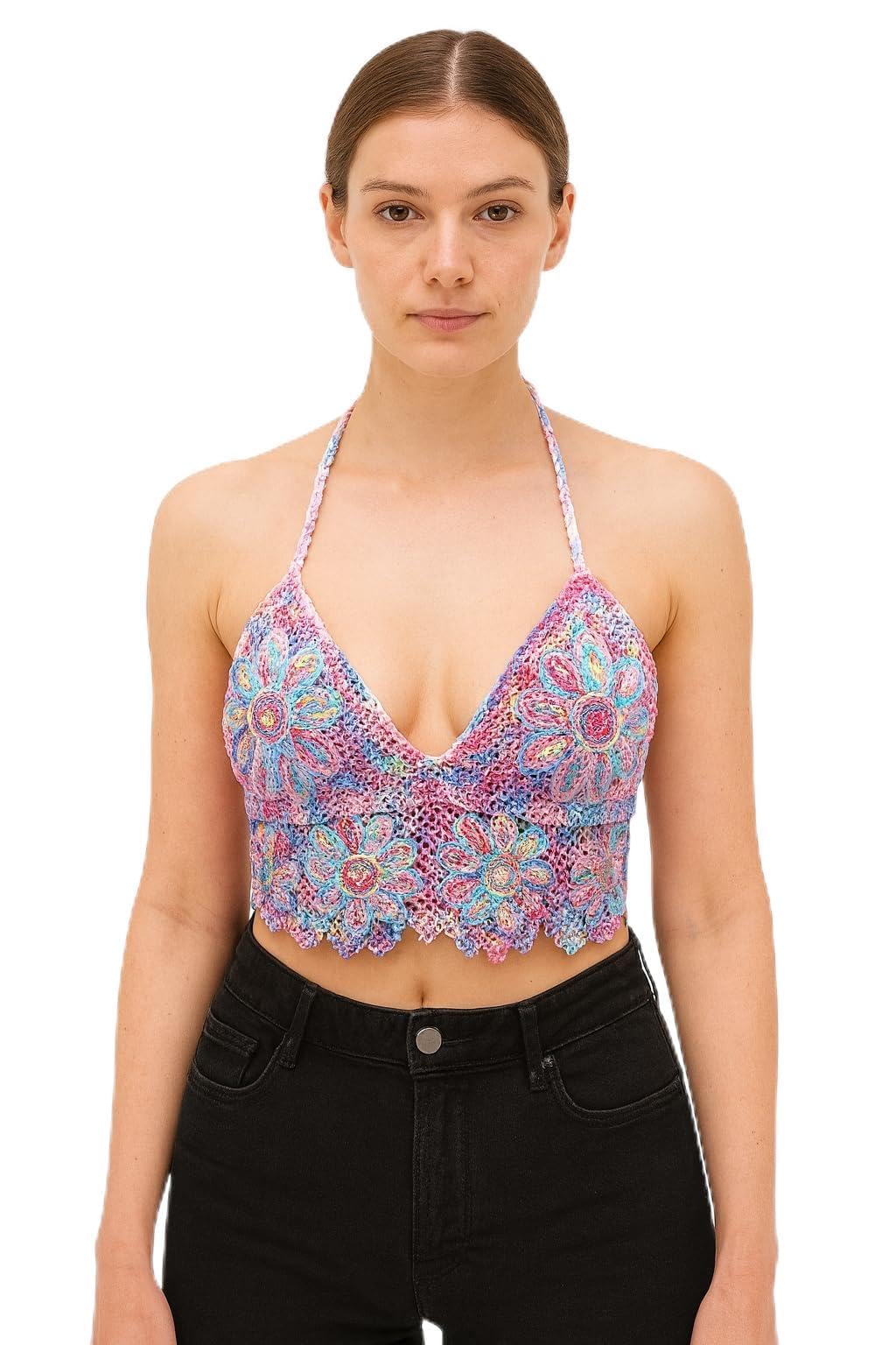 Women Beachwear Crochet Halter Neck Padded Bikini Backless Bralette Crop Top DN1253-image-42