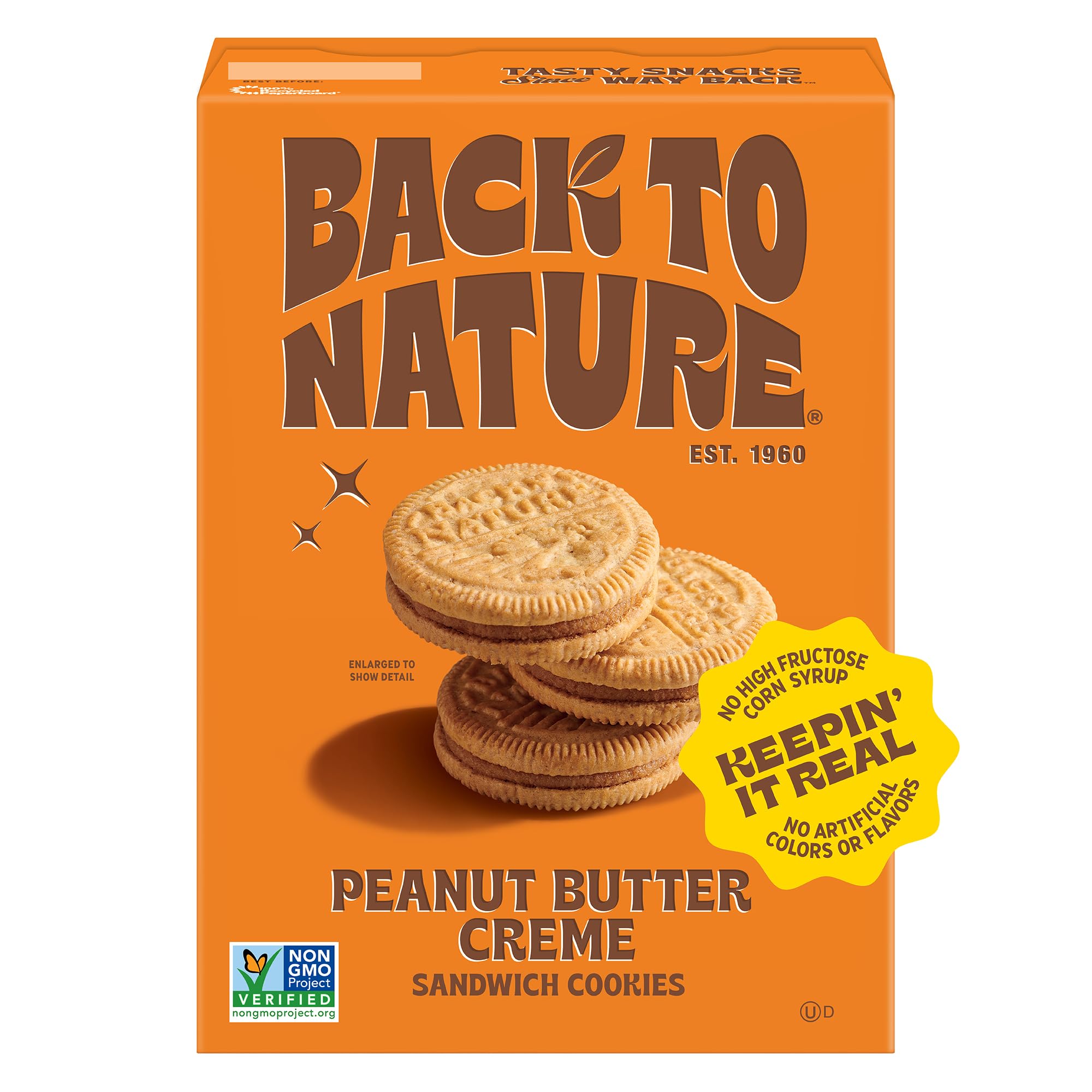 Back to NaturePeanut Butter Creme Sandwich Cookies - Made with Real Ingredients like Wheat Flower & Whole Grains - Seriously Tasty Snack - Non-GMO - 5.5 Ounce