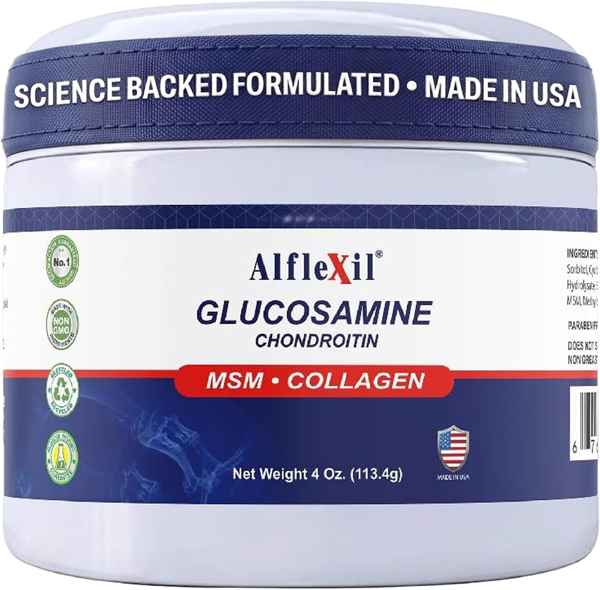 Glucosamine Chondroitin MSM Collagen Alflexil Cream, 4 Oz