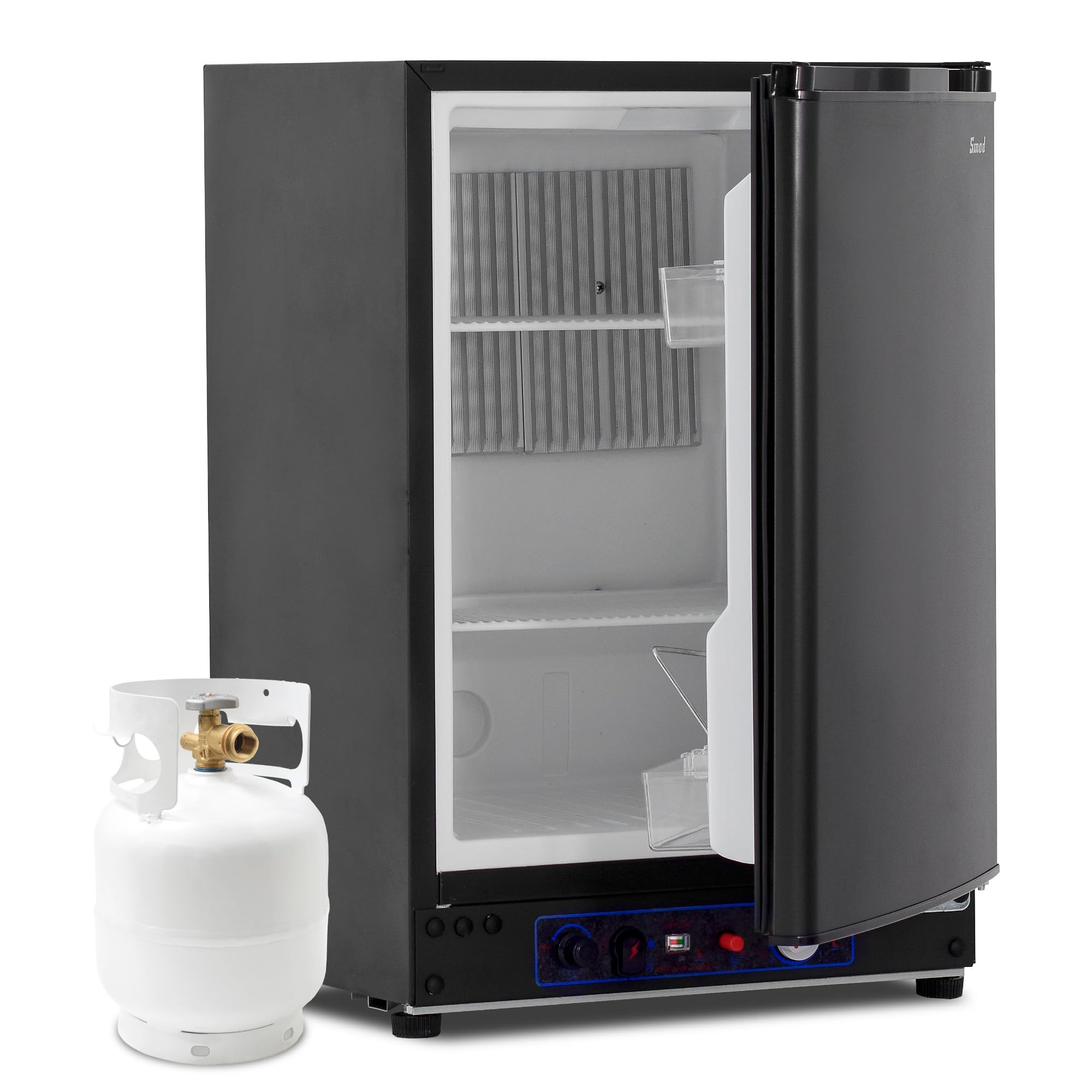 Smad 60L Camping Gas Fridge, 3-Way 12V/220V/Gas, Silent Fridge for Campervan, Caravan, Motorhome - 0-10°C, Reversible Door, 28-30mbar, Black