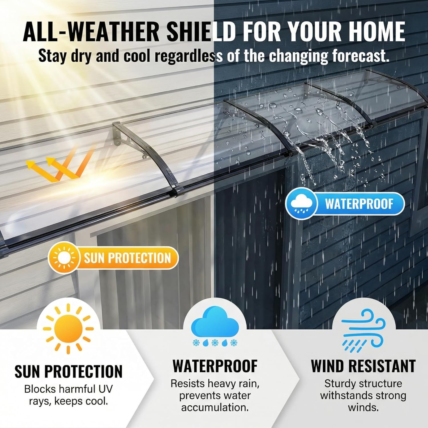 Awning for Door Entrance,Awnings for Doors,UPF 50+,Window Awnings Exterior,Aluminum Alloy Bracket,Polycarbonate Front Door Canopy for Sun Shutter,UV,Rain,Snow Protection