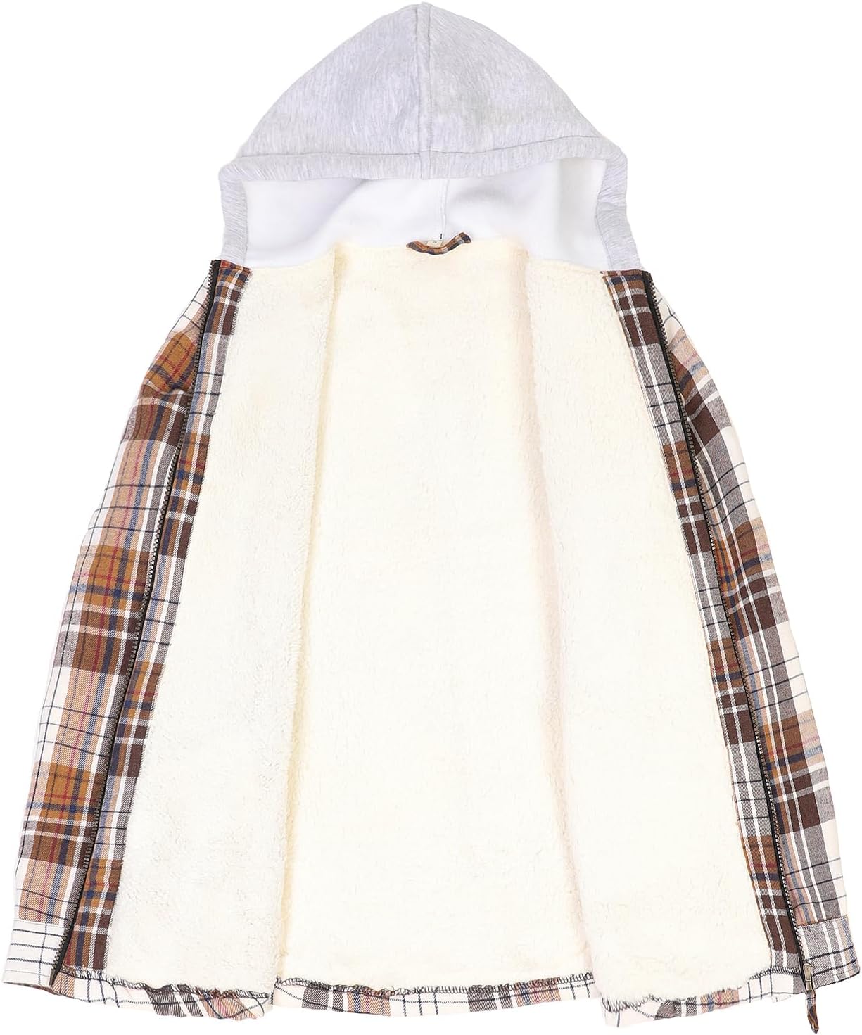 ZENTHACE Women's Hooded Flannel Shirt Jacket,Sherpa Lined Full Zip Fall Winter Plaid Shacket - Image 3