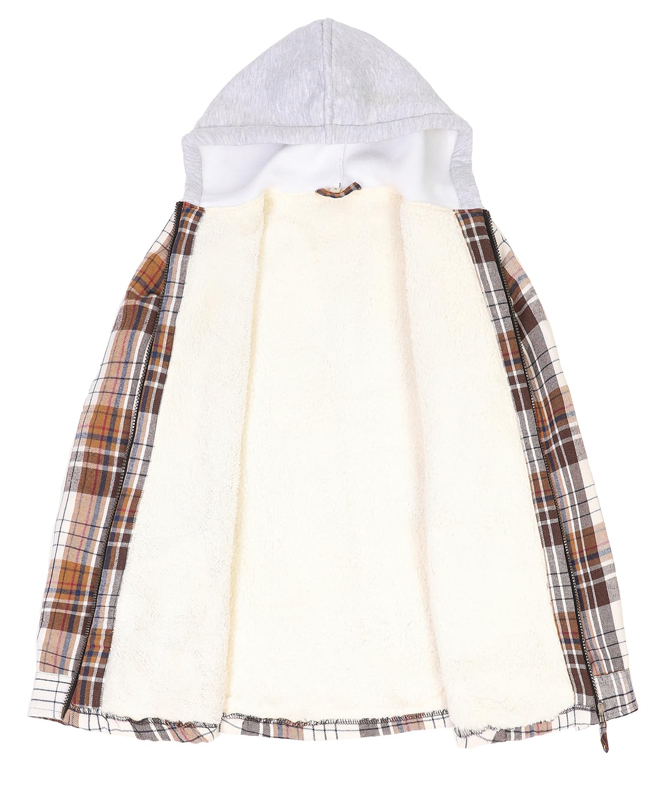 ZENTHACE Flanell-Hemdjacke mit Kapuze für Damen, Sherpa-Futter, durchgehender Reißverschluss, für Herbst und Winter, kariert