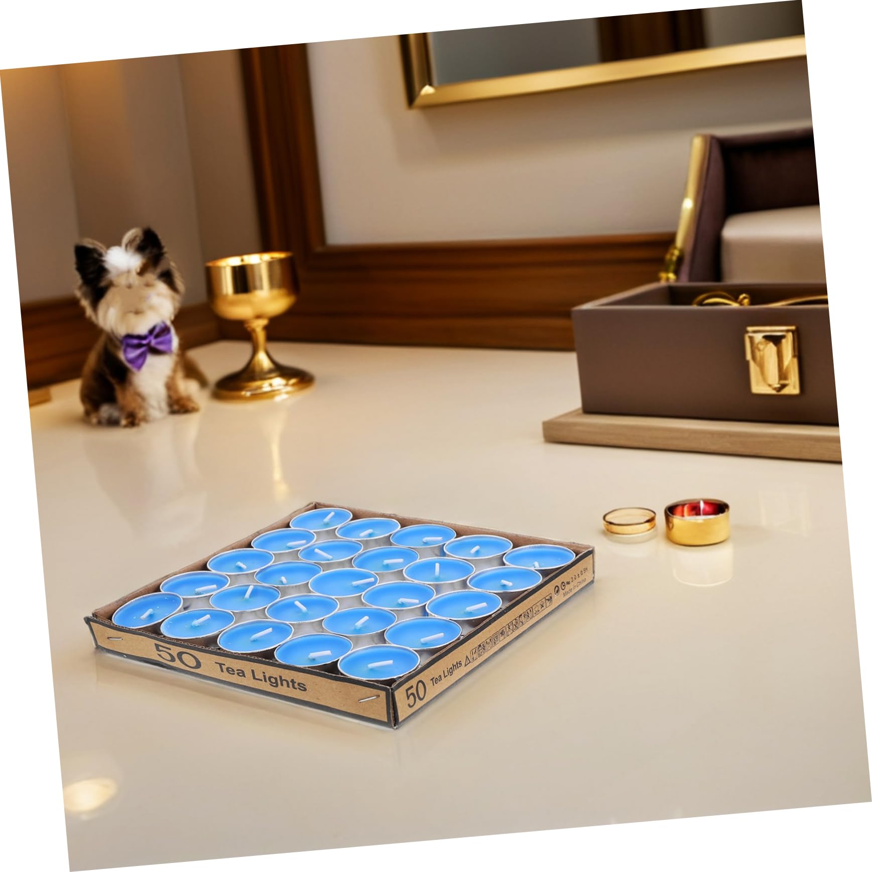 OUNONA 50 Pezzi Candele Tealight Rotonde in Cera Blu, Bruciatura Uniforme e Pulita, per Centrotavola Eleganti e Illuminazione di Emergenza Durante Blackout