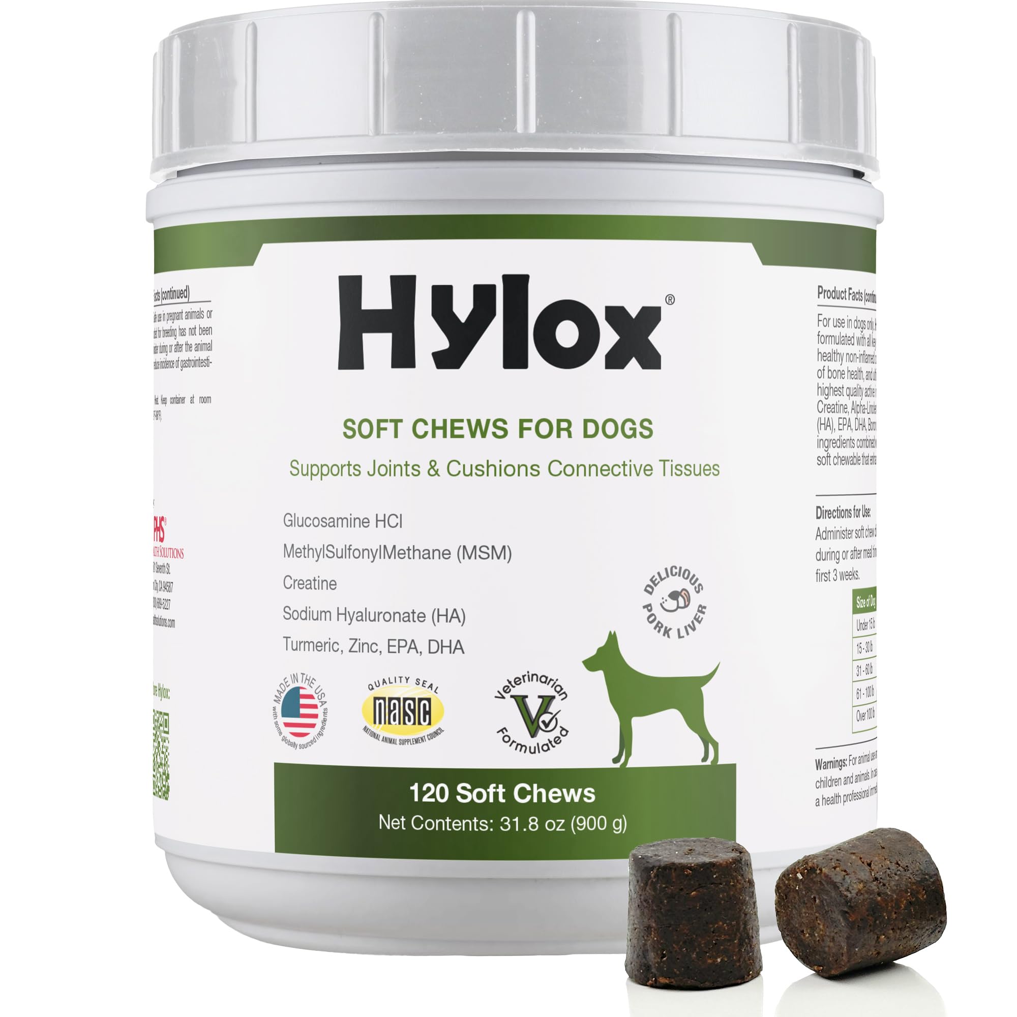 Hylox Soft Chews for Dogs - Supports Joints & Cushions Connective Tissues - Glucosamine - Alpha Linolenic Acid - 120 Soft Chews