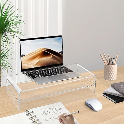 Miniatura 7 de Soporte de monitor de acrílico grande de 20 pulgadas, soporte para portátil grande de 2 niveles, elevador de monitor de computadora de acrílico para