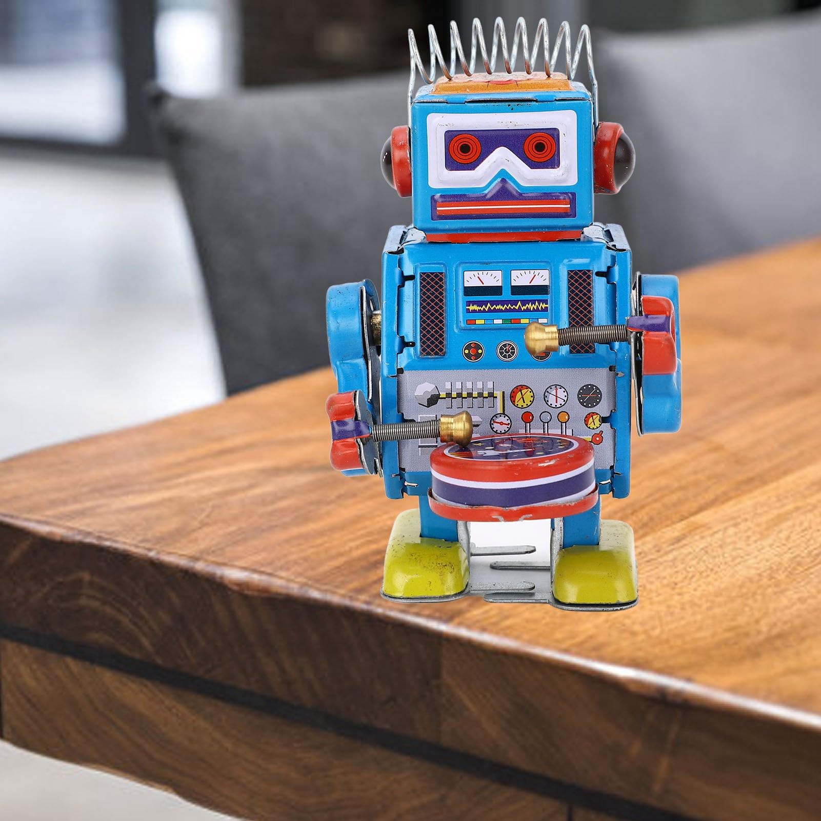 Vintage Metalowy Robot Bębniący z Cyny, Nakręcany Vintage Robot Blaszana Zabawka, Kreatywna Wiosna Mechaniczna Robot Bębniący do Kolekcji, Boże Narodzenie, Impreza,