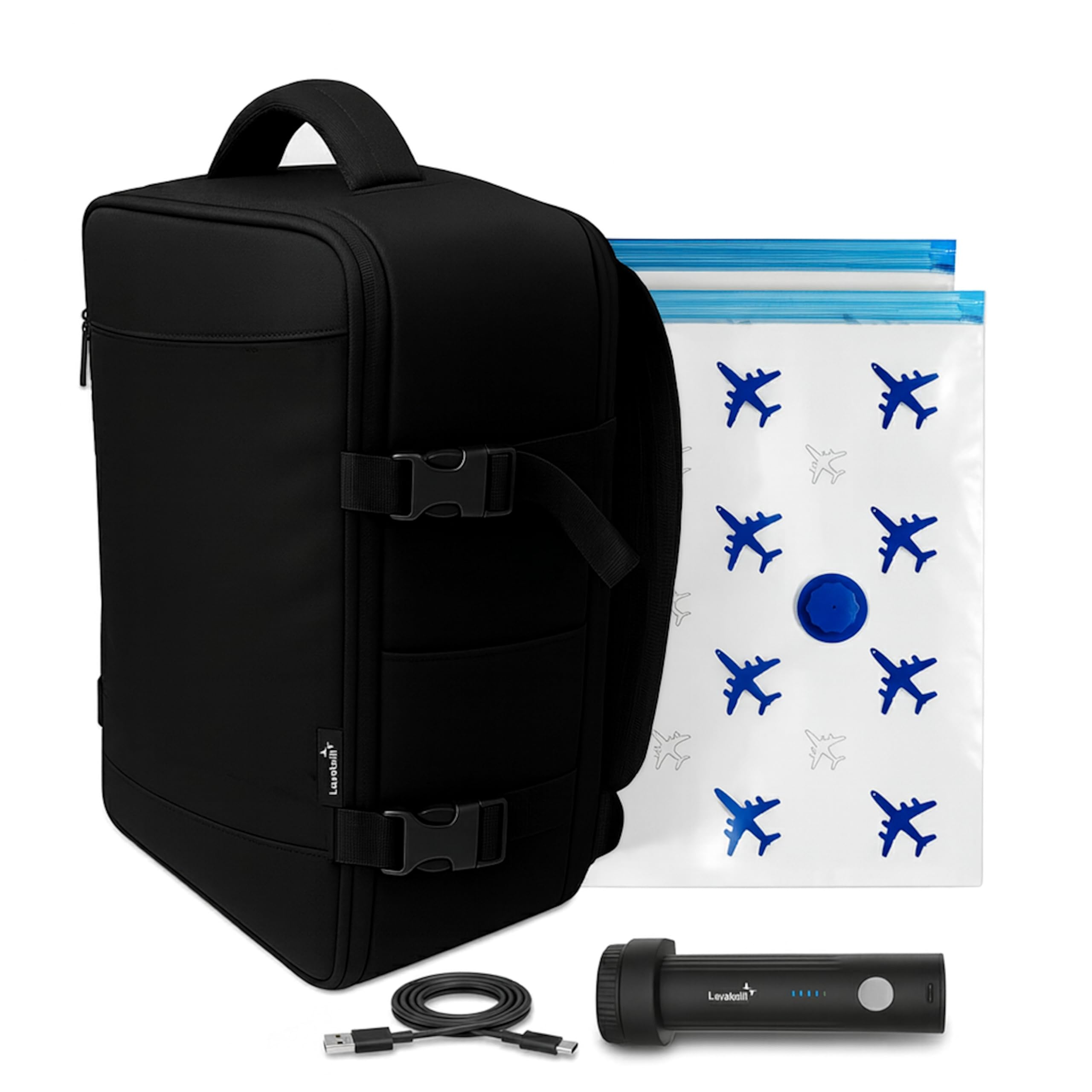 Lavatelli, Zaino Sottovuoto Ryanair 40x30x20 cm + Pompa Ricaricabile USB-C + 2 Sacchetti sotto vuoto Travel 40x45 cm| Vac-u-Bag, Bagaglio a Mano EasyJet Low Cost | Zaino Premium da Viaggio, Cabina
