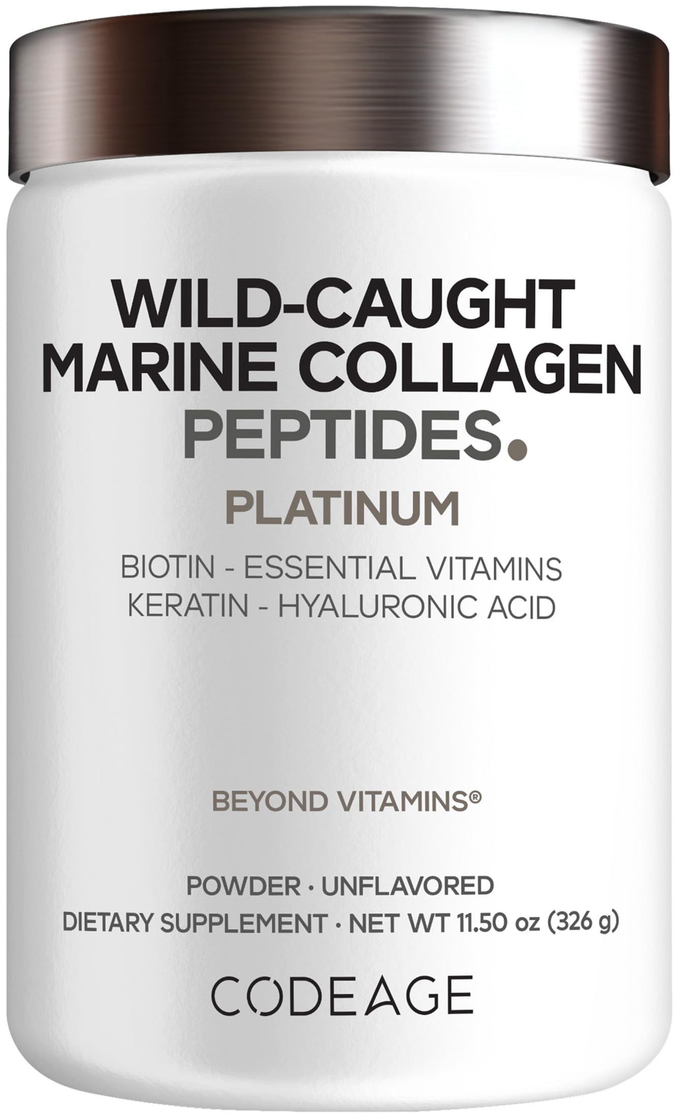Codeage Marine Collagen Powder, Biotin, Hyaluronic Acid, Keratin, 11.5 oz