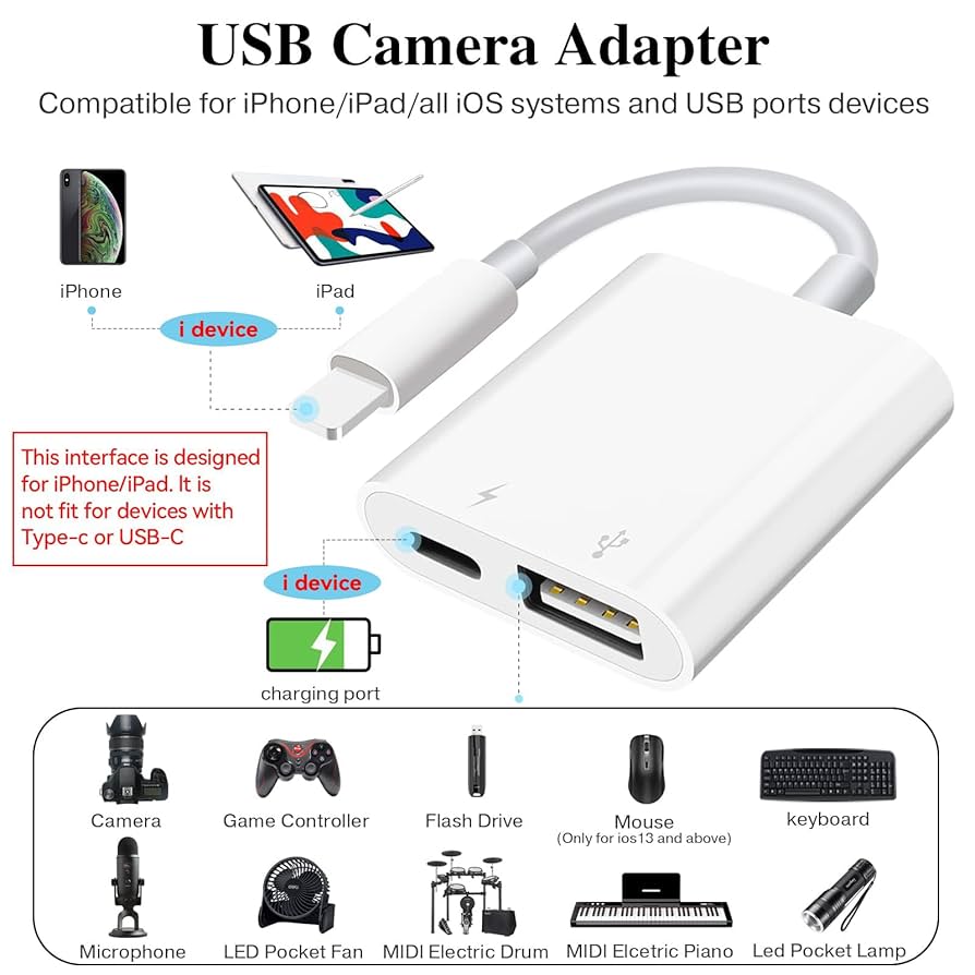 iPad 第６世代 128g+Pencil+Camera Adapter USB Camera Adapter with Charging Port, Portable USB Female