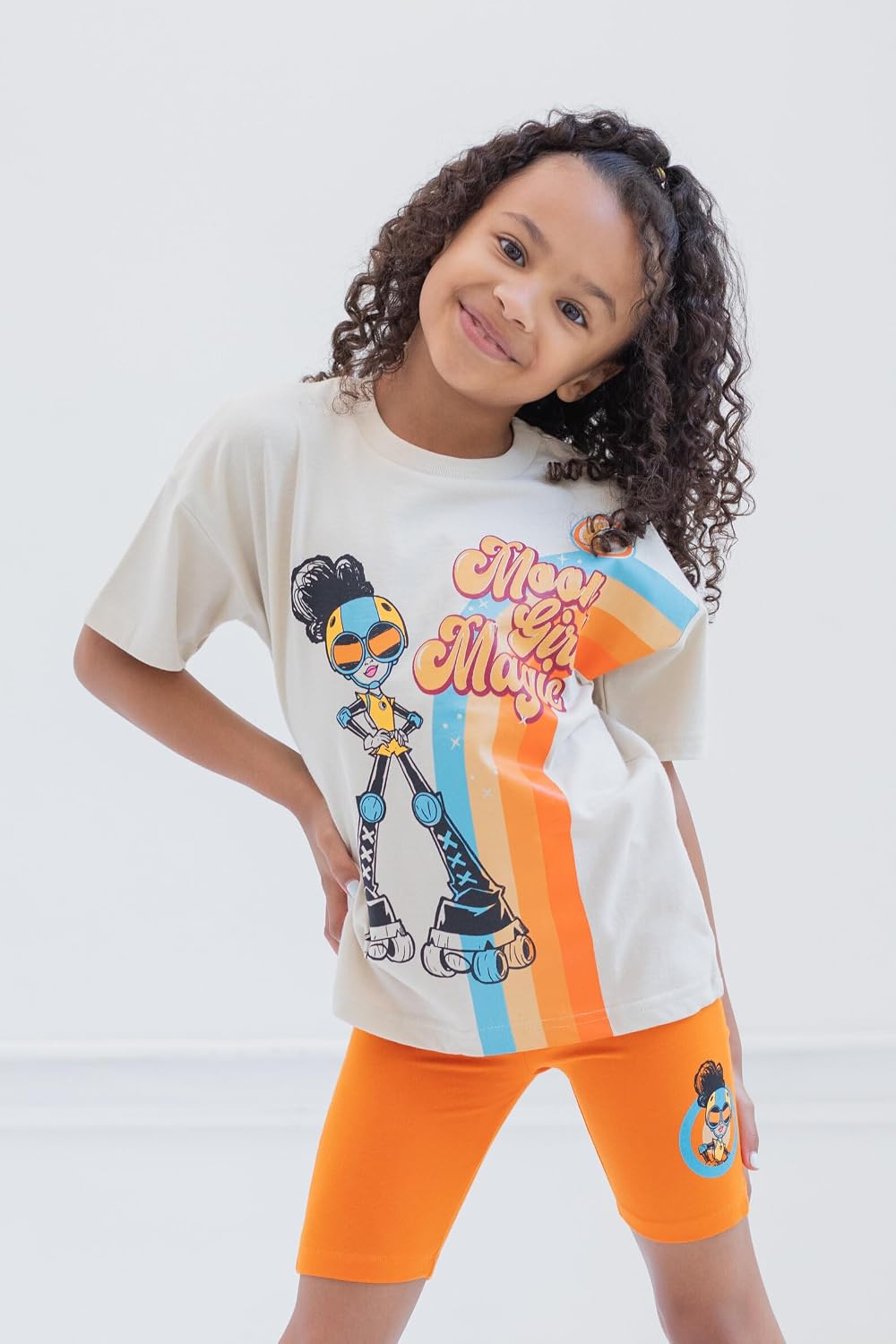 Marvel Girls Oversized Drop Shoulder T-Shirt and Bike Shorts Outfit Set Toddler to Big Kid Sizes (2T - 14-16)