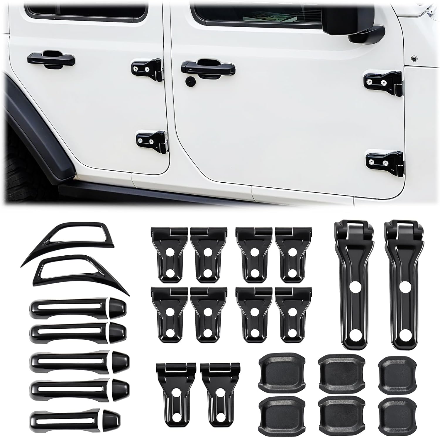 24pcs Exterior Trim Kits Compatible with Jeep Wrangler JL JLU 2018-2025 2/4 Doors, Door & Hood Hinge Covers Door Handle Side Vent Tailgate Hinge Trim Covers
