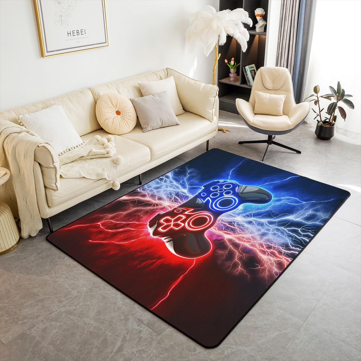 Loussiesd Dywan do salonu dla graczy, 150 x 200 cm, gamingowy dywan akcentujący dla chłopców, dziewcząt, nastolatków, nowoczesny kontroler konsoli do gier, wewnętrzna mata podłogowa, joystick,