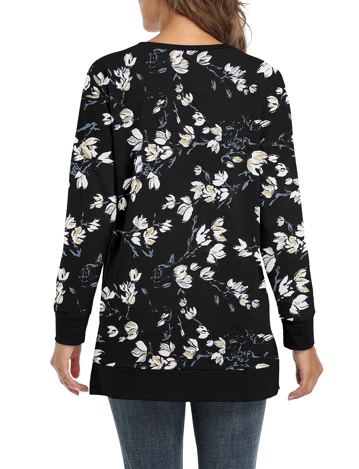 Yihaojia Women's Drop Shoulder Long Sleeve Sweatshirt - Casual Crewneck Tunic Top, Soft Polyester/Rayon Blend