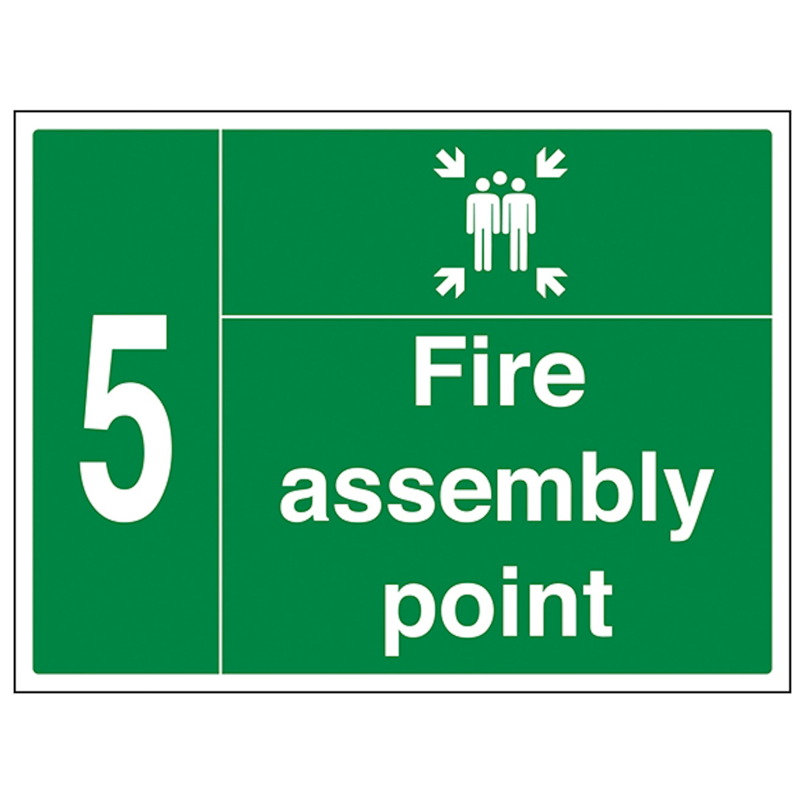 V Safety Fire Assembly Point with Family and Number 5 400 x 300 mm - 2mm Rigid Plastic Safety Sign