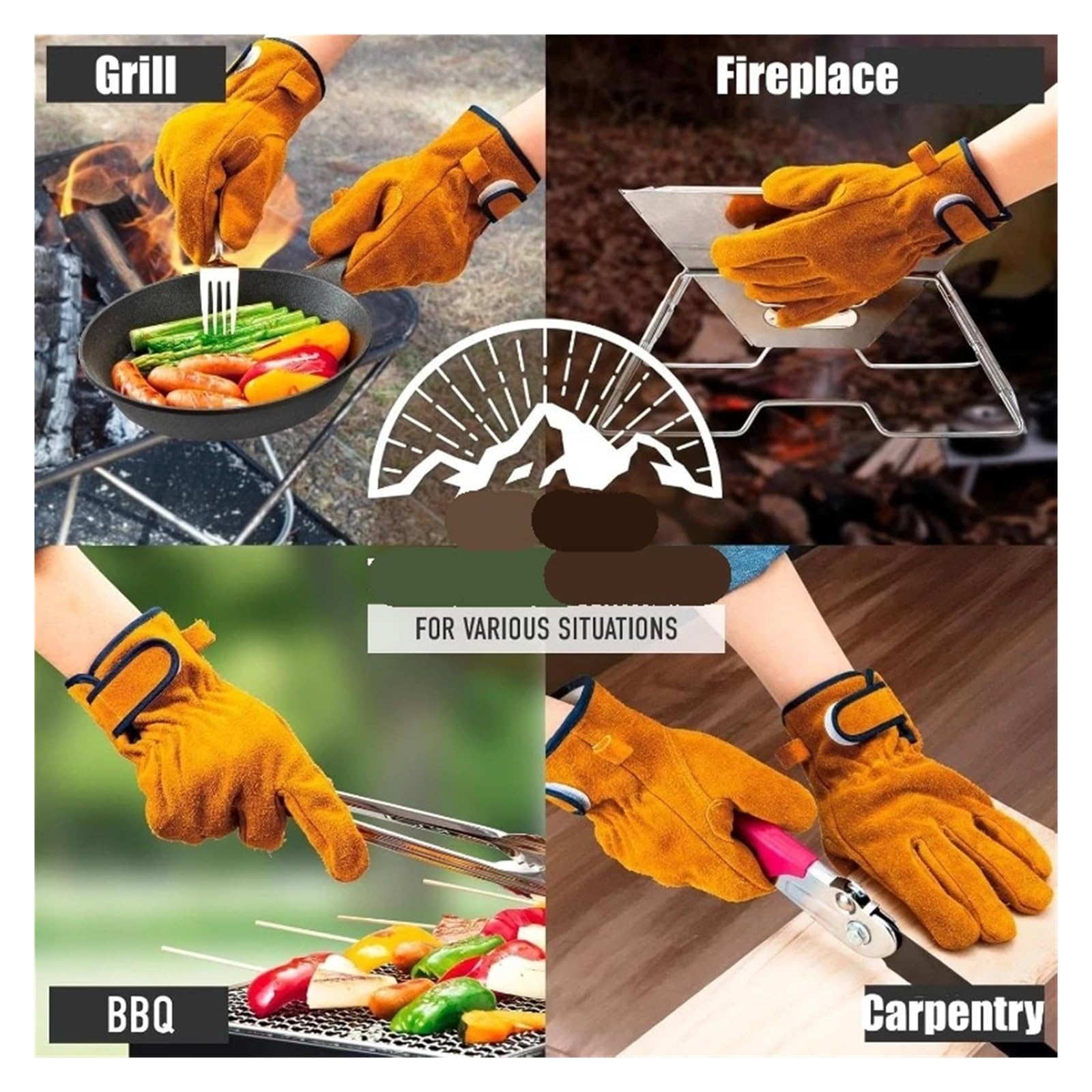 Guantes Soldador Guantes de trabajo seguridad cuero, guantes soldadura resistentes al calor for hombres, industriales for barbacoa Firepalce Forge Furnace(Green 35cm)