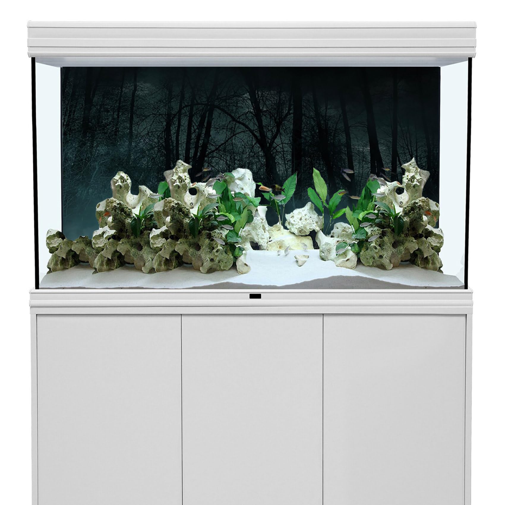 MIRRORANG 61x30cm Dark Scary Aquarium Background Trees Road Mist Horror Night Vinyl Durable Spooky Fish Tank Background - Image 2