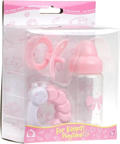 Miniatura 4 de JC Toys, juego de 3 piezas AZUL, Set de regalo de accesorios que incluye mamadera, chupete y sonajero. Se adapta a la mayoría de las muñecas – A