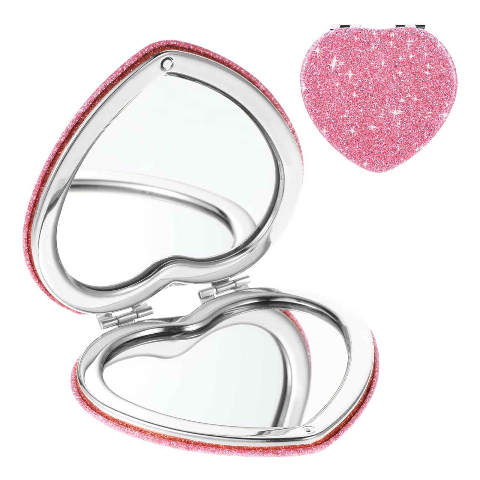 Funngy Espejo Plegable Compacto en Forma de Corazón,Espejo de Maquillaje Portátil de Doble Cara para Mujer Espejo Pequeño de Mano Espejo de Aumento y Maquillaje Portátil para Bolso Viaje y Residencia