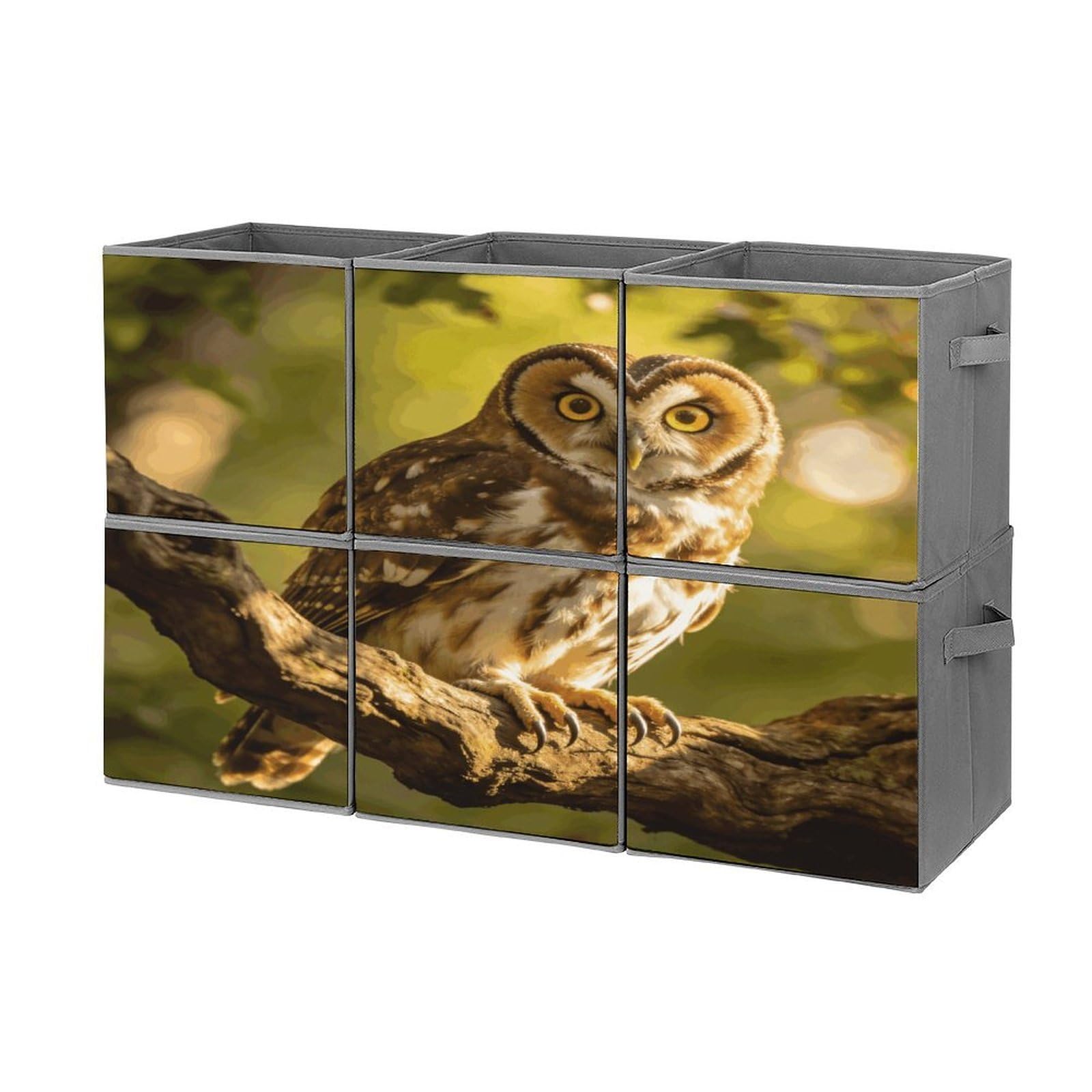 Fodpand Style Owl Cube Bins With Double Handles,Set Of 6 Cube Organizer, Stackable And Foldable Storage Bins For Organization, Closet, Shelves, Offices