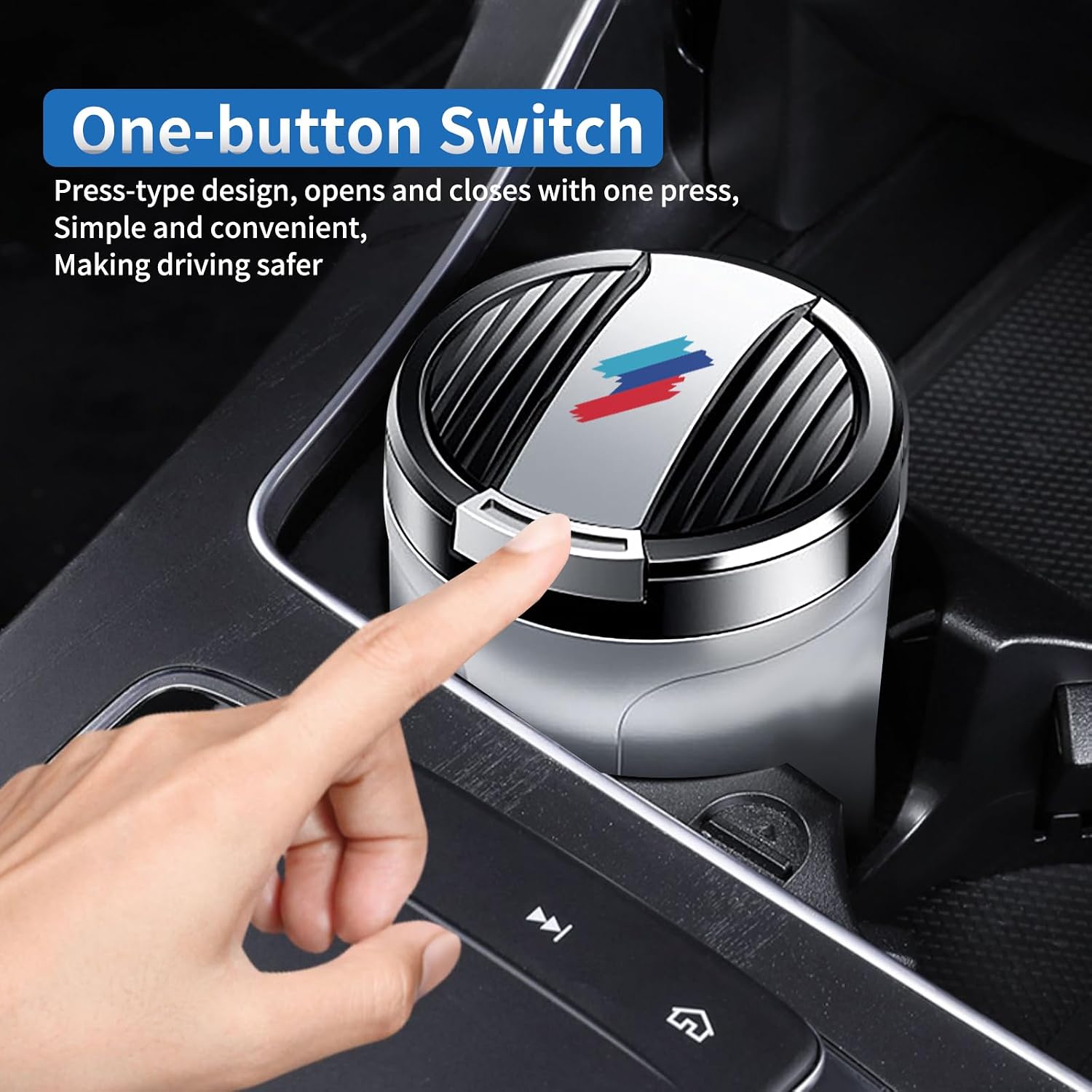 Car Ashtray with Lid, Smokeless Ashtray with Auto LED Light for BMW X3 X5 X1 4 3 5 Series Accessories, Removable Portable Ash Tray for Cup Holder Smell Proof Stainless Steel Inner(Short-2.36in)