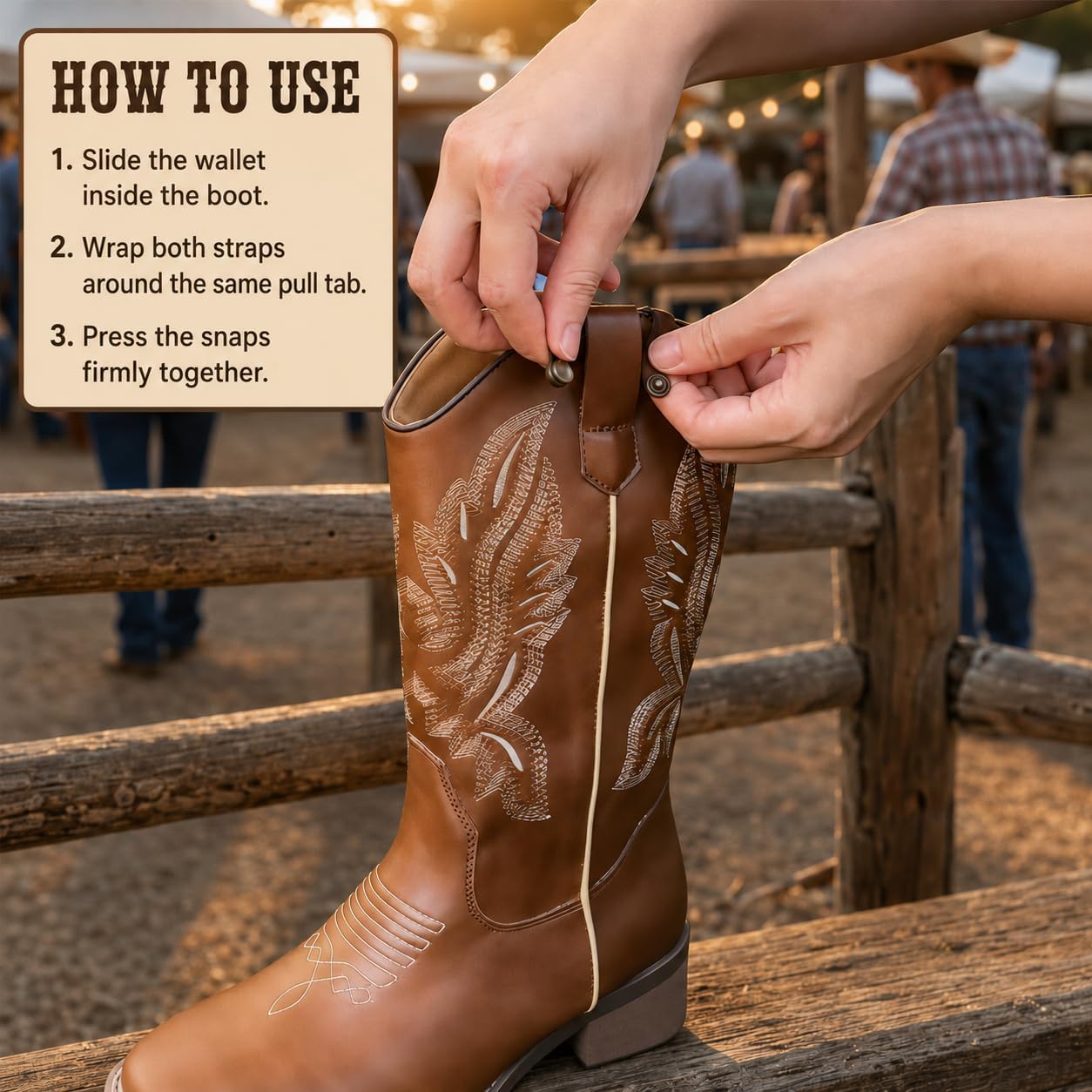 2 Pcs Boot Wallet Women,Western Boot Wallet with Snap Strap,Western Rustic Boot Wallet Sleeve for Rodeo Nights and Pub Outings (Brown+Tawny)