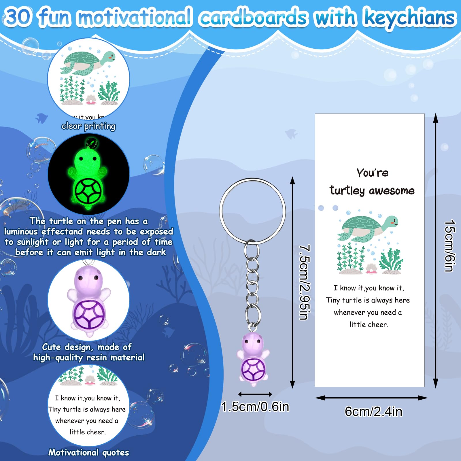 30 Sets You're Turtley Awesome Gift Positive Luminous Turtle Ballpoint Pens with Turtle KeyChains Pun Cards Office Inspirational Employee Appreciation Gift for Team Coworker Teacher Volunteer Nurse - Image 3