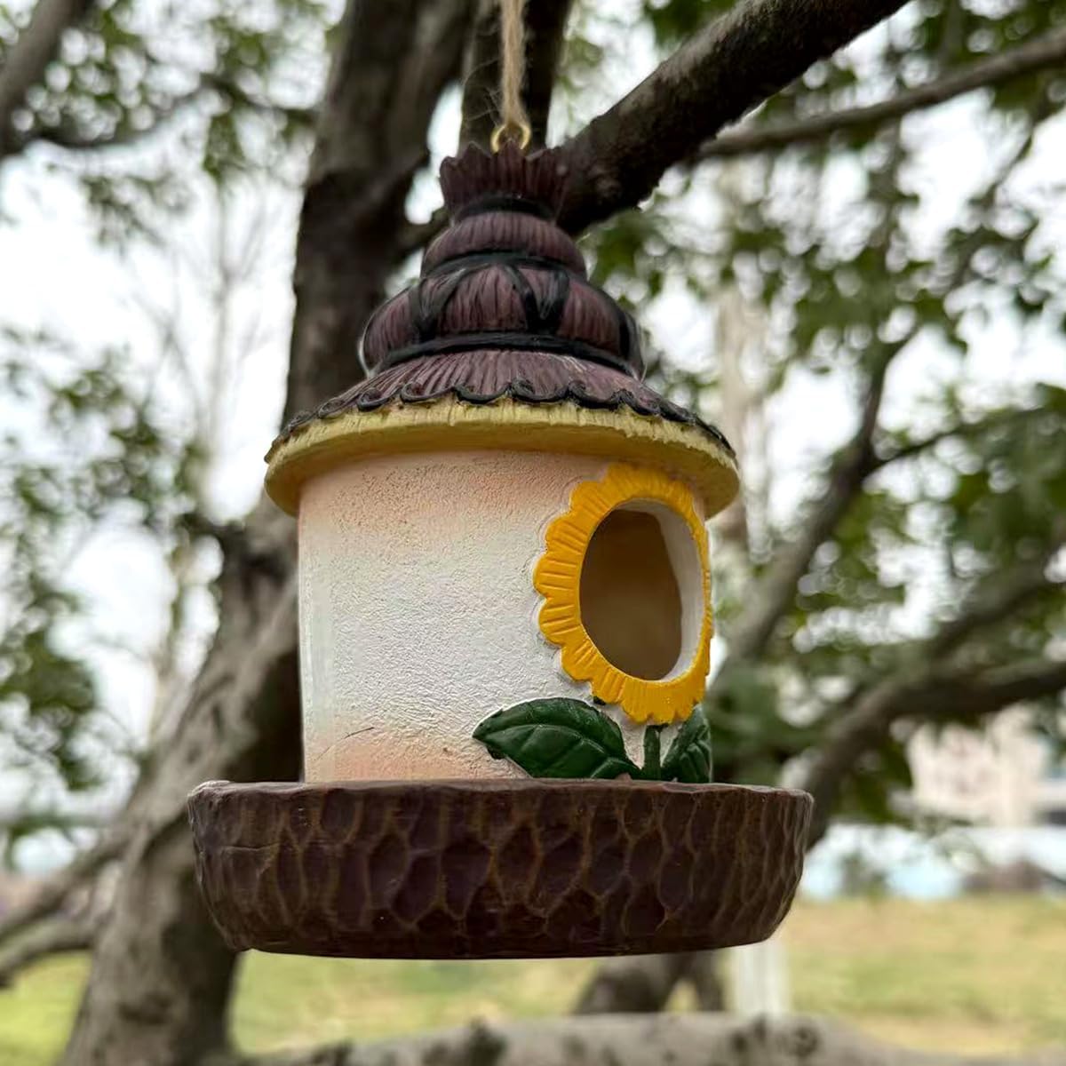 Hanging Birdhouse Bird Feeder for Outside, Resin Bird Nest for Hummingbird, Bluebird, Country Cottage Decorative Bird House for Outdoor Garden Patio Decor
