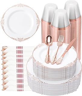 Goodluck 350 Piece Rose Gold Plastic Dinnerware Set for 50 Guests