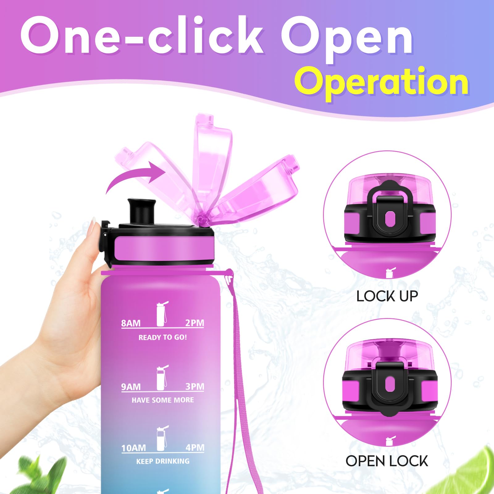 Borraccia 500ml, Bottiglia Acqua A Prova di Perdite, Borraccia con Filtro e Marcatori Temporali, Bottiglia Riutilizzabile, senza BPA, Borraccia Motivazionale per Bambini, Scuola, Ufficio, Yoga