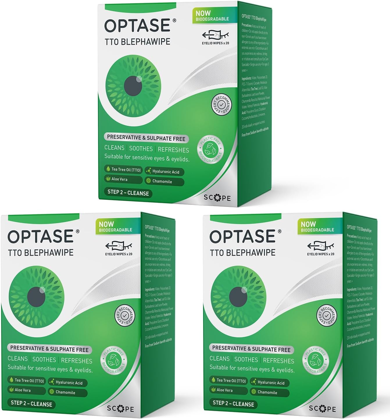 Optase TTO BlephaWipe Eyelid Cleansing Wipes Triple Pack for Daily