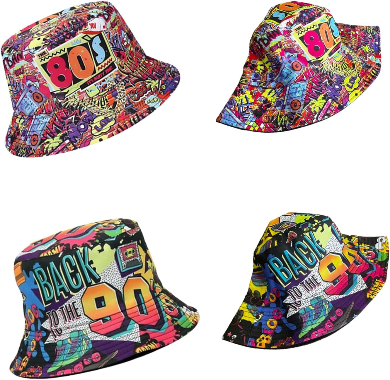 12 Pack Retro 80's 90's Party Bucket Hats With Neon Party Sunglasses, Funny 1980's 1990's Theme Party Hats Set, Retro Photo Booth Props Kit for Hip Hop Parties, Birthday, Wedding, Graduation, Outdoor - Image 7