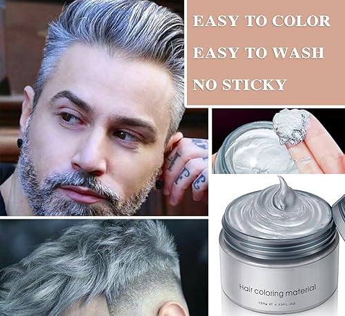 Miniatura 4 de Cera para el cabello gris plateado, tinte temporal natural para el cabello gris barro para cosplay, fiesta, espectáculo, uso diario, etc., de larga