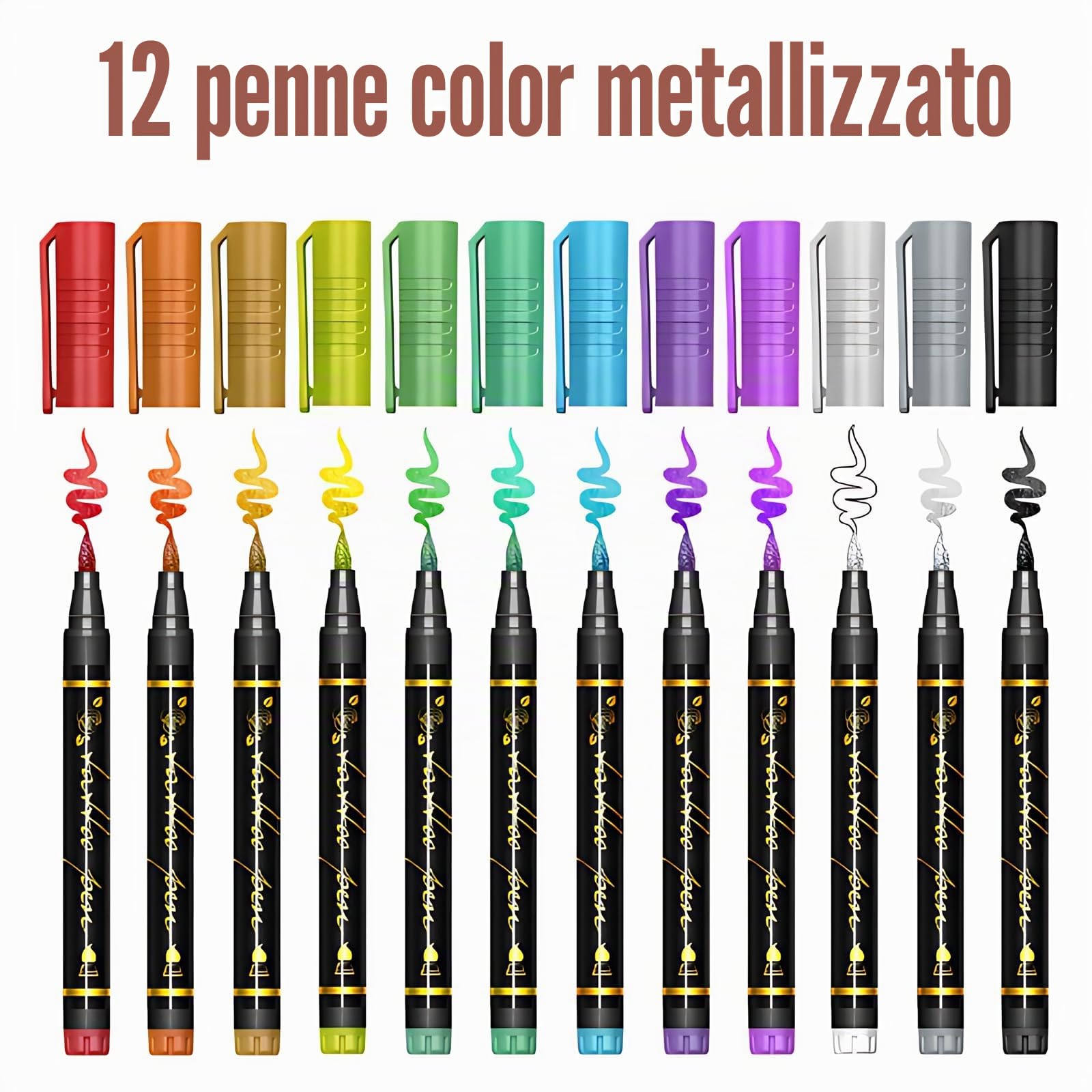 Pennarelli temporanei per tatuaggi per bambini e adulti, 12 pennarelli metallici e 155 stencil per tatuaggi, penne cosmetiche per tatuaggi per bambini e adulti