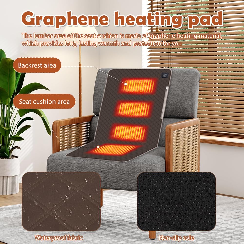 Beheizbares Sitzkissen Stadion & Bürostuhl – Heizkissen Kabellos, 3 Heizstufen, USB-Heizdecke, Wärmedecke für Camping, Sofa & Outdoor (45x90 cm) (Kaffeebraun)