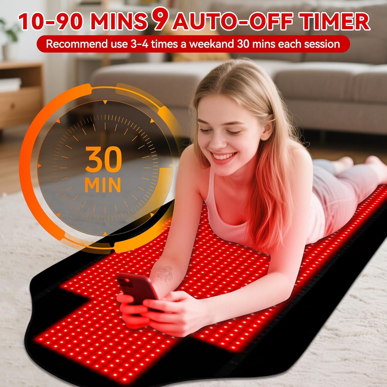 Red Light Therapy Mat, 74"X 33.5" Red Light Therapy Blanket Full Body, Infrared Bed Full Body Pad, Infrared Heating Pad for Pain Relief Therapy, Improved Sleep,1443LEDs Dual Wavelength (660nm & 850nm) - Image 4