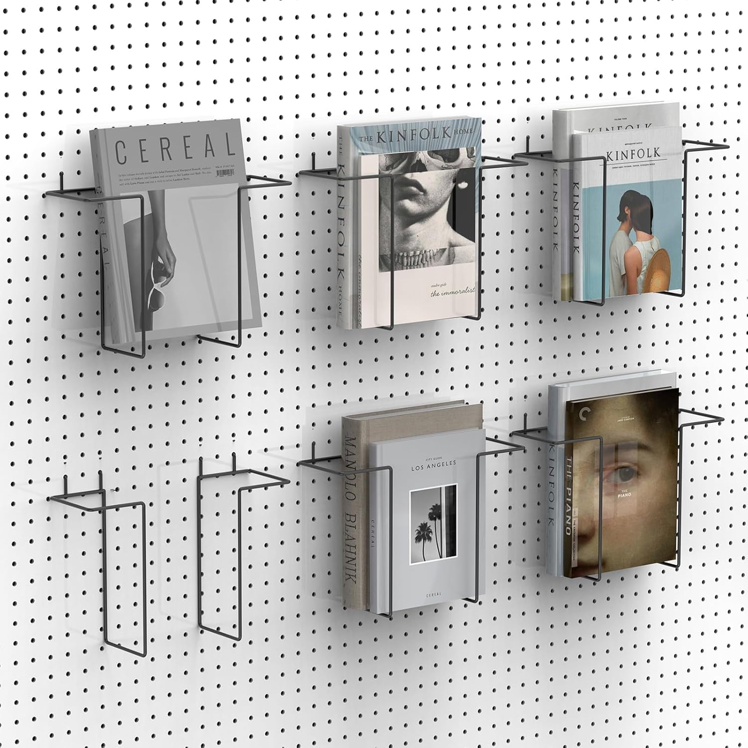 6 Pair Expandable Literature Display Shelf for Pegboard, Metal Wire Peg Board Magazine Holder, Pegboard Shelves Accessory for Trade Shows, Exhibitions, Offices, and Retail Stores, Black