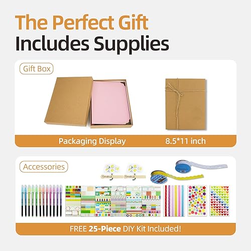 Miniatura 5 de Vienrose Kit de álbum de fotos de bricolaje con bolígrafos, cintas y calcomanías, 60 páginas, tapa dura de 8.5 x 11 pulgadas, 3 anillos, papel negro