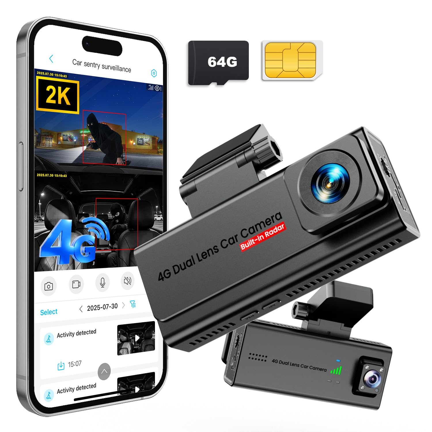 4G LTE Dashcam con SIM, Veralyxa Camara Vigilancia Coche Antivandalismo con GPS, Modo Aparcamiento 24/7, Alertas Movimiento, Acceso Remoto & Audio Bidireccional, SD/Cloud, para Flotas, Taxi, Familia