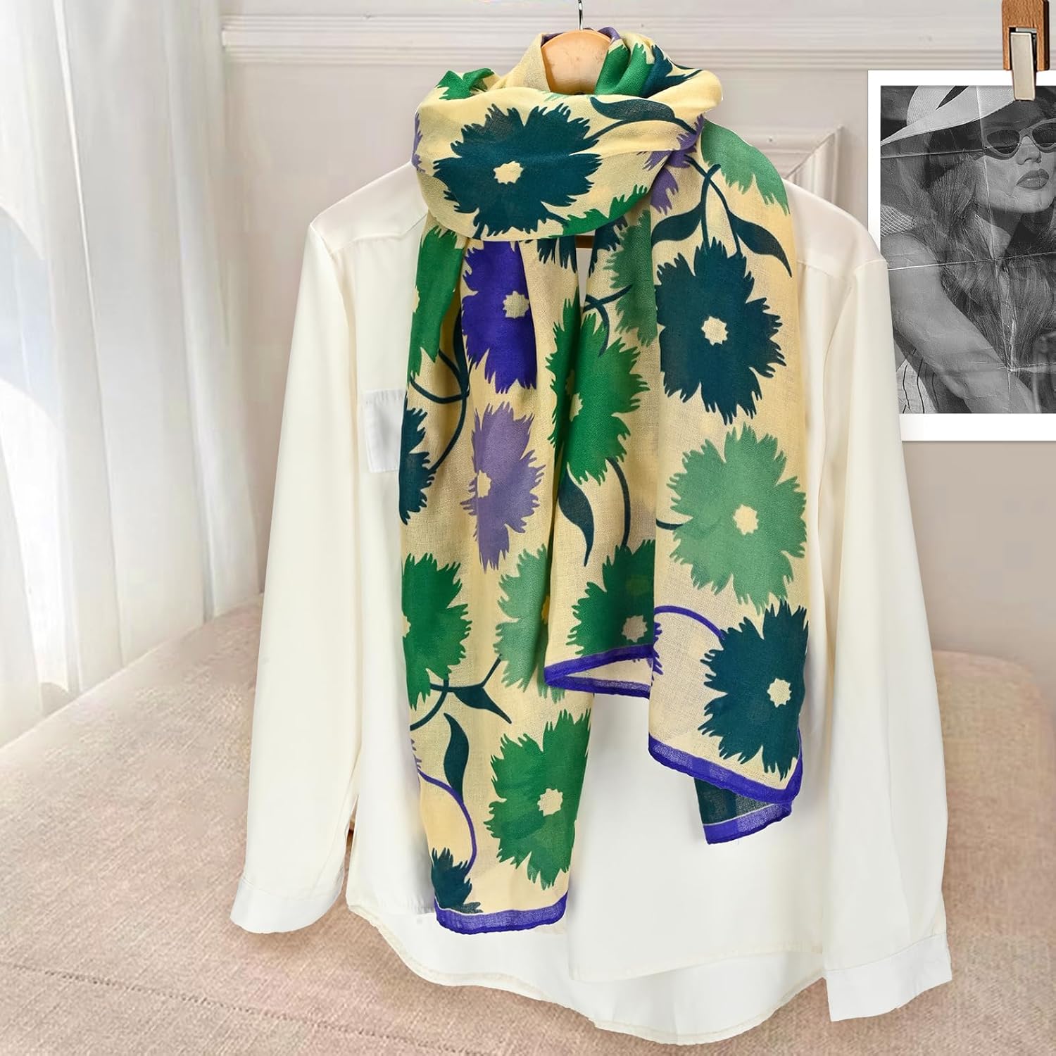 WZX Boho Scarf for Women Lightweight Floral Printed Scarves Fashion Shawl Wraps for All Season - Image 2