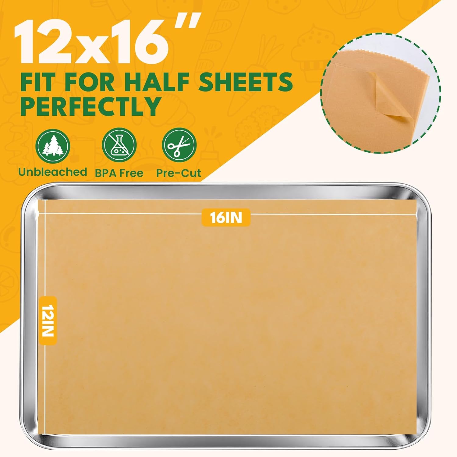 600 Pcs Parchment Paper Sheets for Baking,12x16 Inch Baking Paper | Unbleached Non-Stick Precut Baking Parchment for Baking Cooking Grilling Air Fryer Oven Microwave, Fit for Half Sheet Pans