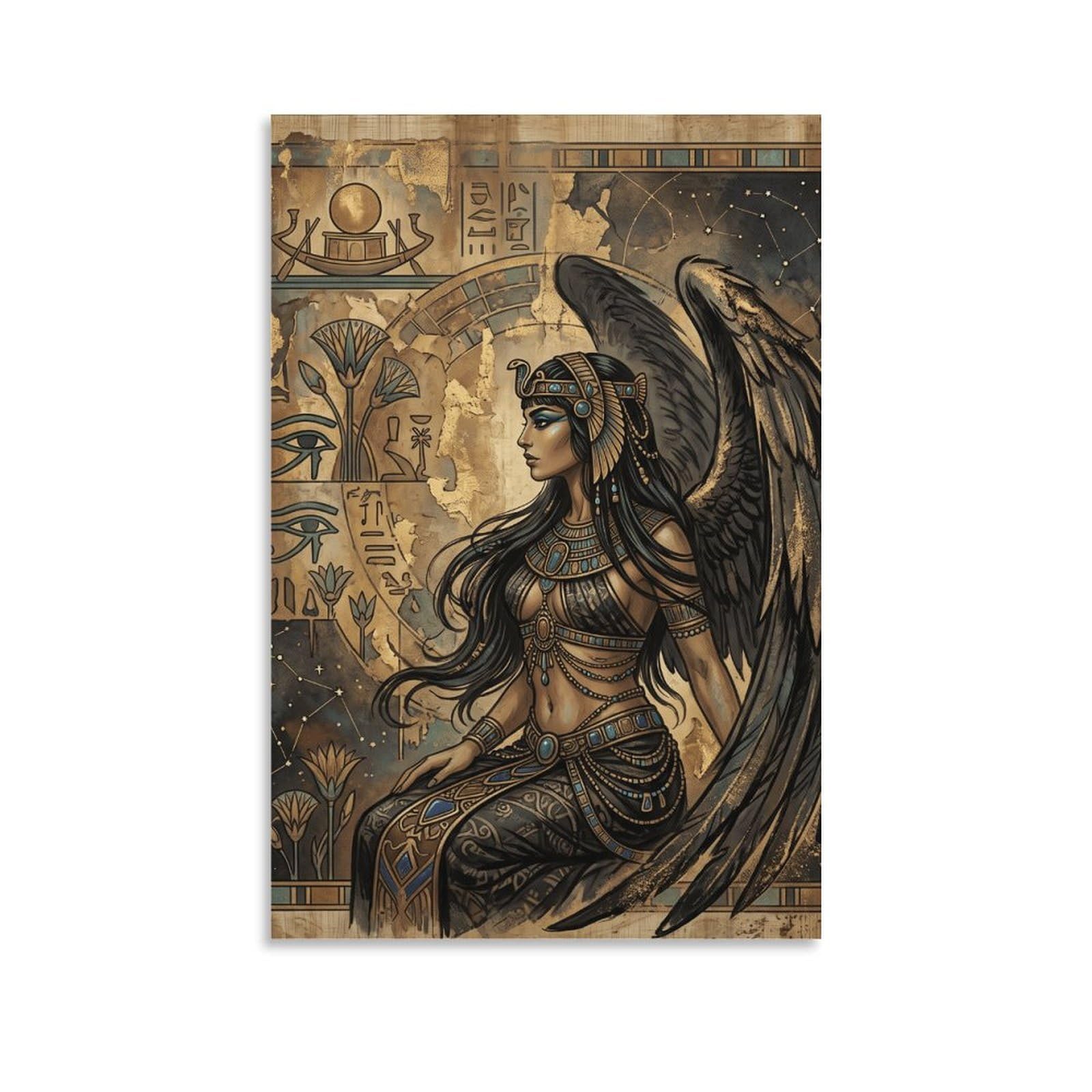 W7C8U2X3 Egyptian Winged Goddess Portrait Canvas Wall Art, Ancient Egyptian