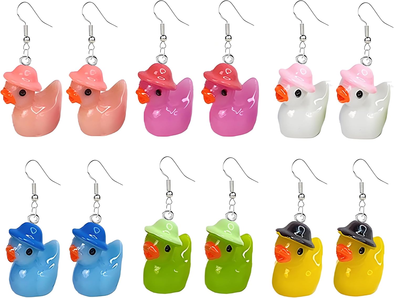ONLYJUMP 6 Pairs Christmas Duck Earrings Set for Women - Funny Cute Rubber Dangle Earrings - Personalized Yellow Christmas Party Jewelry Gifts