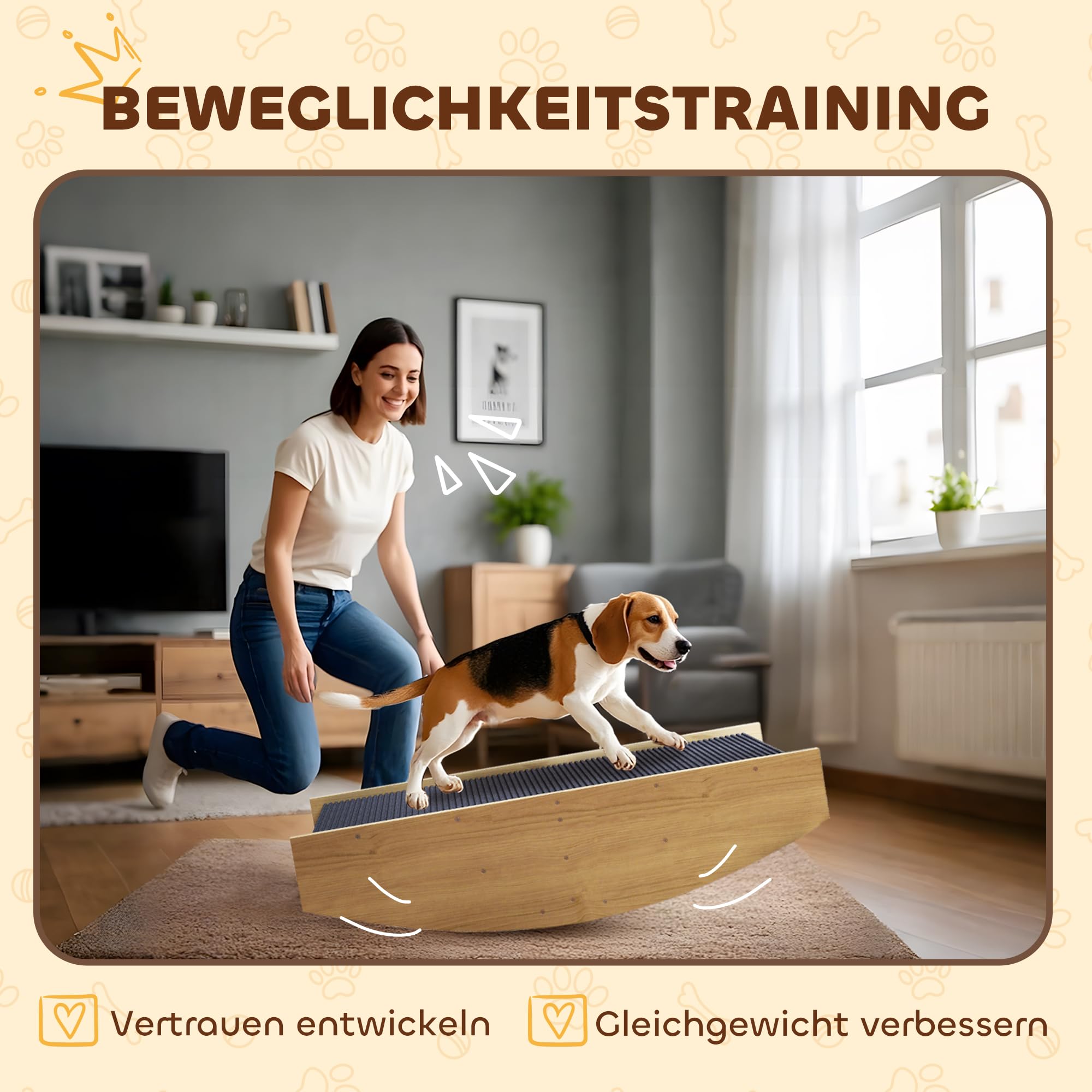 PawHut 2-in-1 Hundewippe für Kleine Hunde Welpen 80x39,5x20 cm Naturholz | Hunde Agility Wippe aus Holz, Rutschfeste Oberfläche, Hundetraining für Balance, für Mittelgroße Hund unter 15 kg