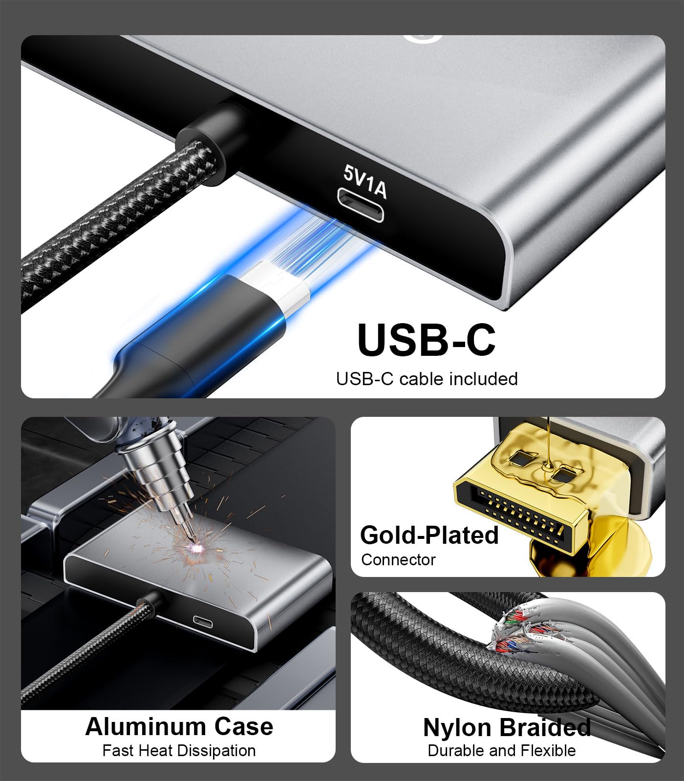 Reborn Adaptateur multi-moniteurs DisplayPort vers HDMI, DP vers 3 x HDMI MST Hub (4K @ 60 Hz) pour mode d'affichage étendu ou cloné, port d'affichage vers 3 ports HDMI avec PC, NVIDIA, AMD