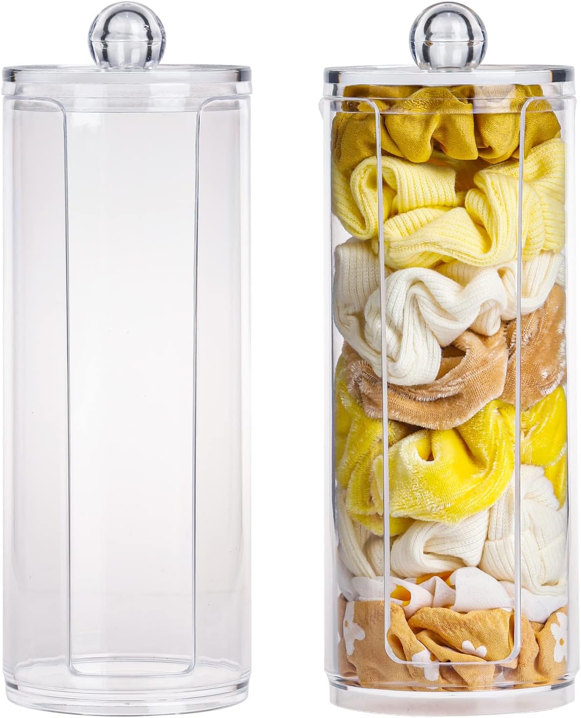 FABROK Scrunchie Holder Stand, 2Pcs Clear Hair Ties Holder Organizer with Lid, Clear Hair Accessories Organizer Perfect for Teen Girls