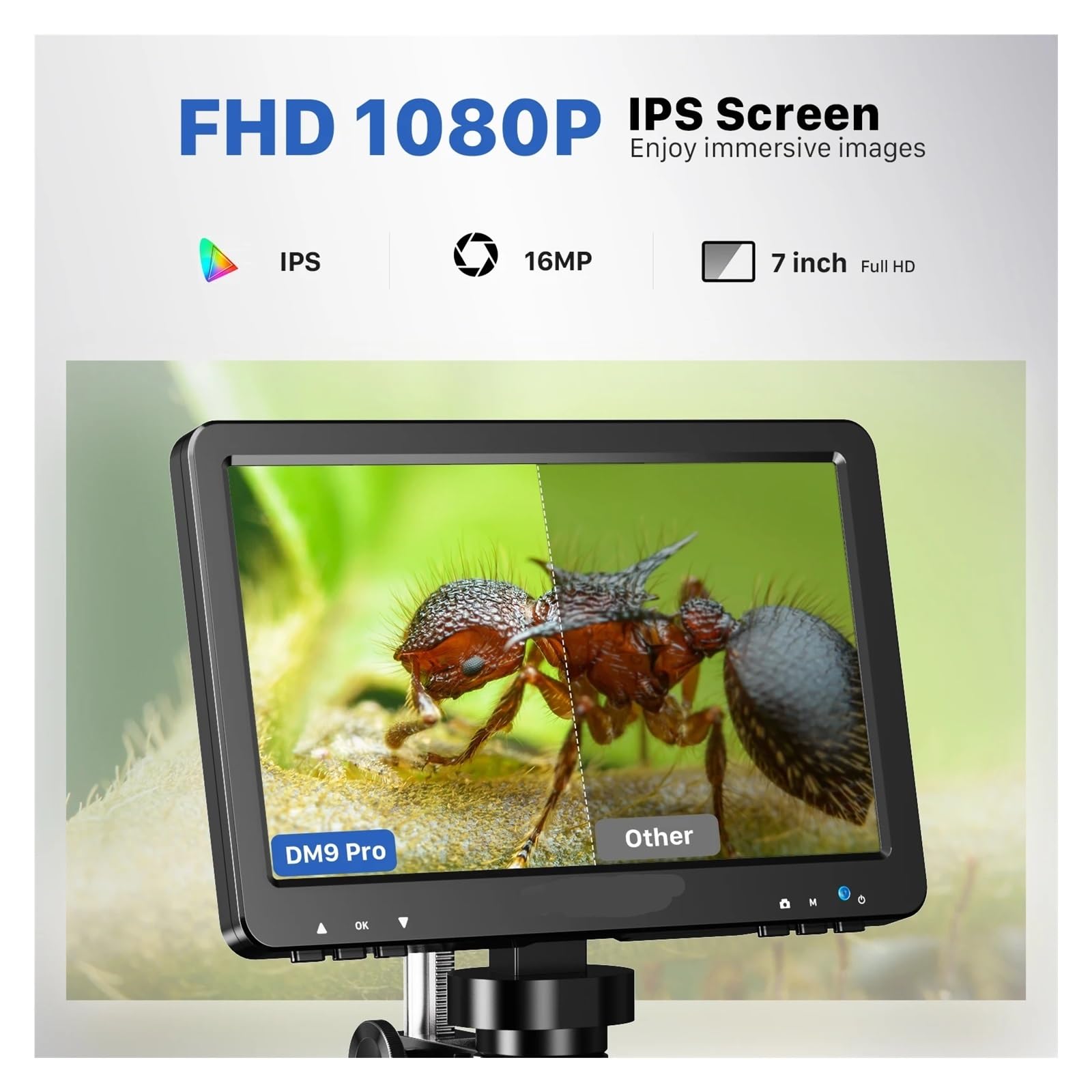 Microscopio Digital DM9 Pro con Pantalla IPS de 7'', microscopio visión Completa Monedas 1200X, Profesional for soldar 16 MP