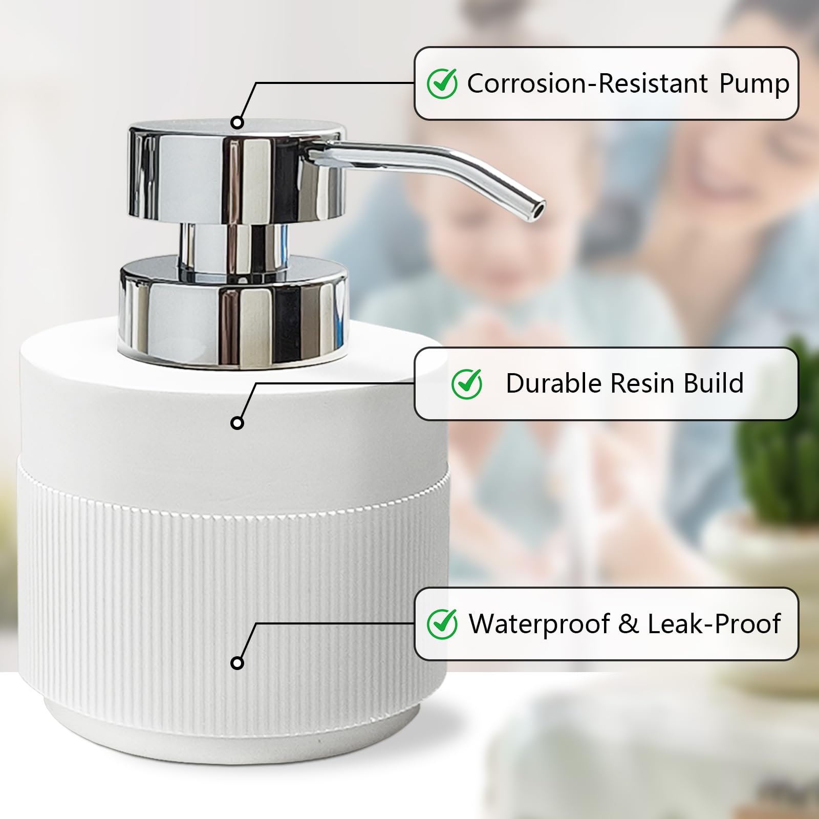 Dispensador de jabón de resina con bomba, jabón líquido de manos o champú recargable, elegante dispensador de jabón para encimera de baño o fregadero de cocina, dispensador de jabón de baño premium de
