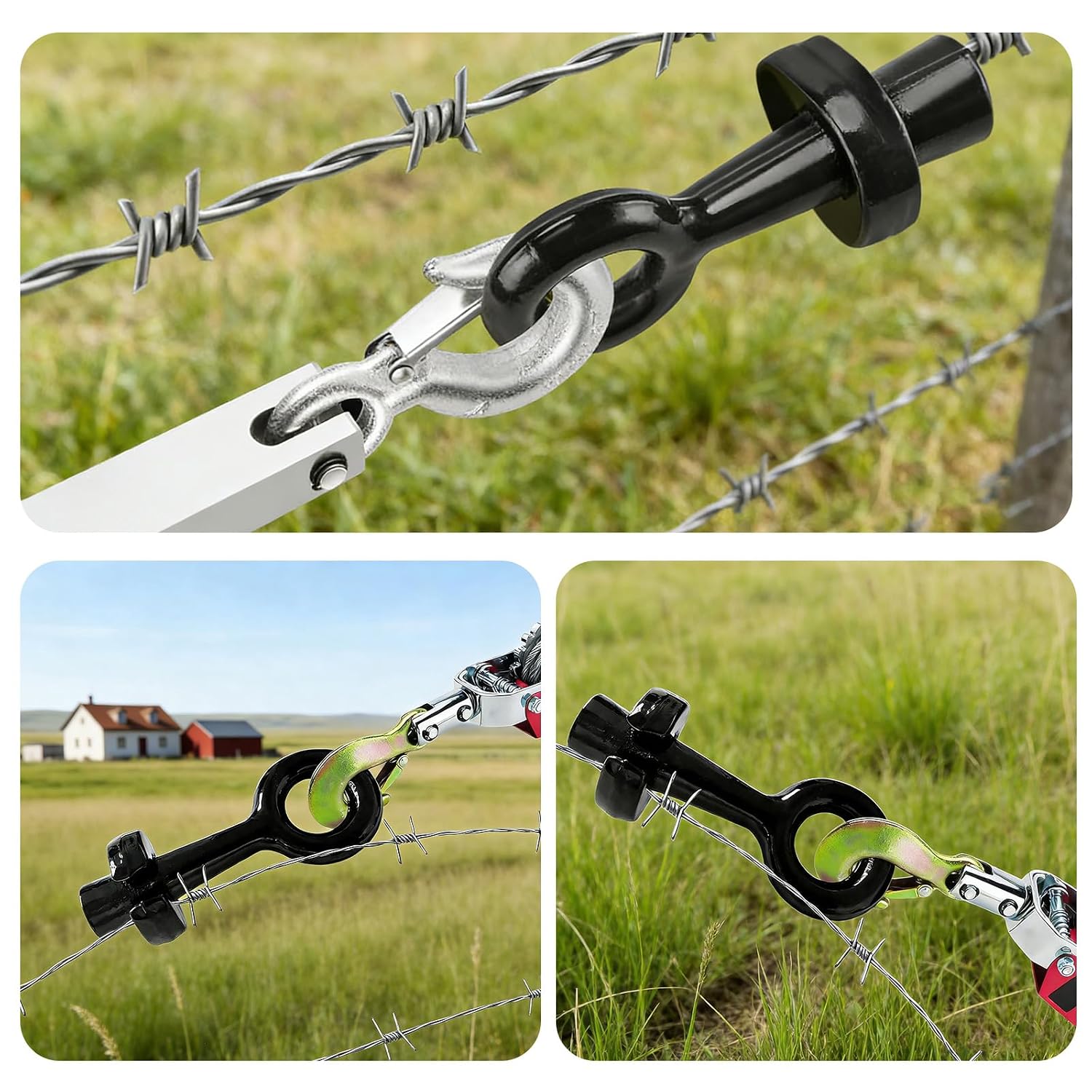 2Pcs Barbed Wire Puller, Barb Wire Stretcher Tightener Tool, High-Quality Metal Fence Wire Puller for Barbed, High Tensile & Smooth Wire, Fence Stretcher Tool for Repair & Tightening