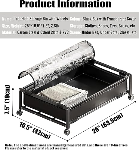 Miniatura 2 de AARAINBOW Contenedores de almacenamiento para debajo de la cama, ropa y zapatos, con tapas y ruedas, 2 piezas, bolsa de almacenamiento multifunción